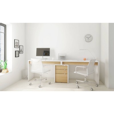 Nexera 3pc Chrono Home Office Set Natural: Laminated Workstation, Melamine Surface, Wood Composite